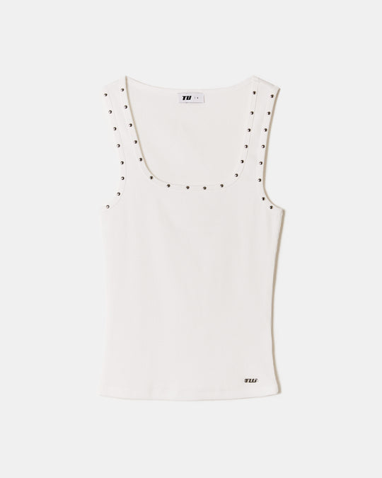 Basic Tank Top with studs | White