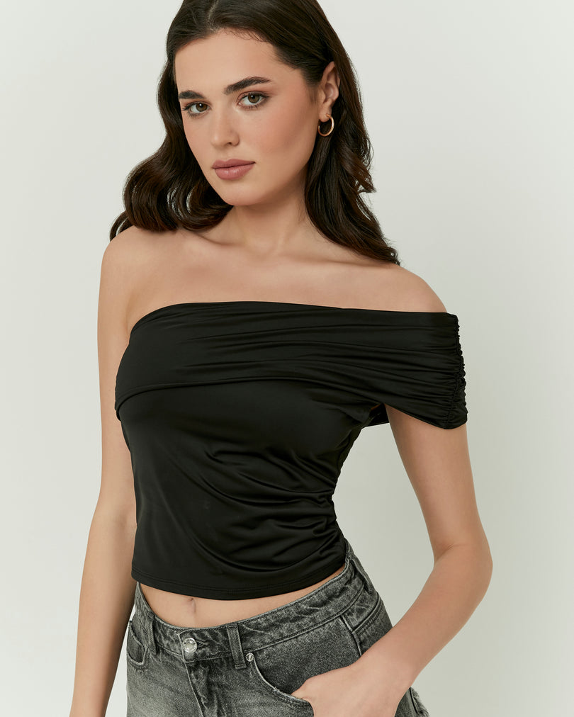 One Shoulder Crop Top | Black