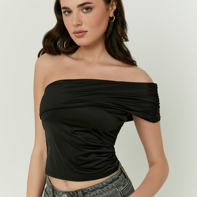 One Shoulder Crop Top | Black