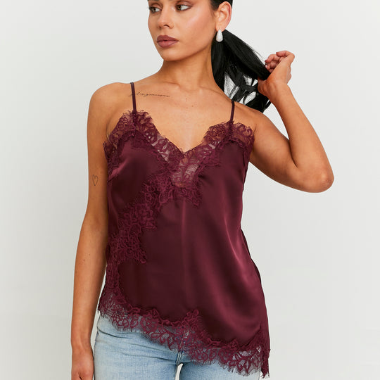 Satin Top with Lace Trims | Bordeau