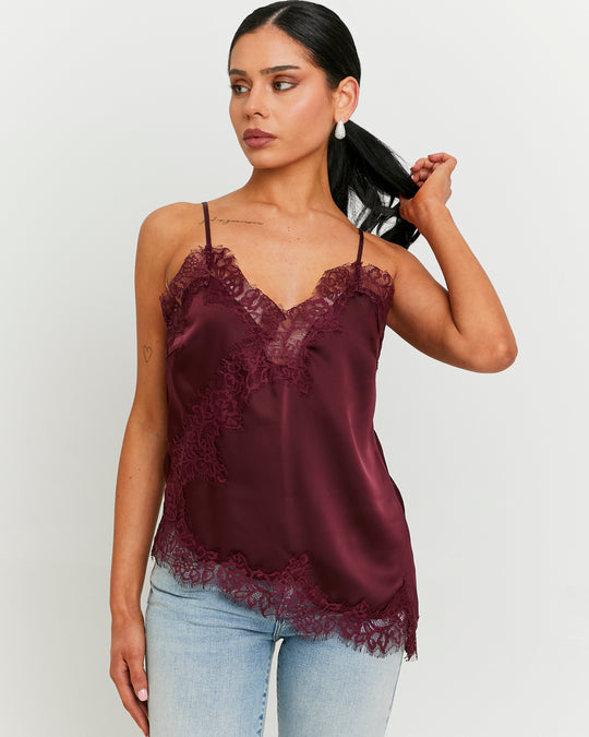 Satin Top with Lace Trims | Bordeau
