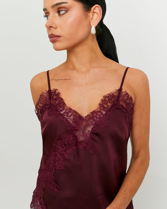 Satin Top with Lace Trims | Bordeau