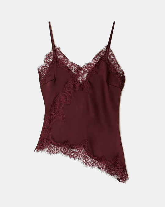 Satin Top with Lace Trims | Bordeau