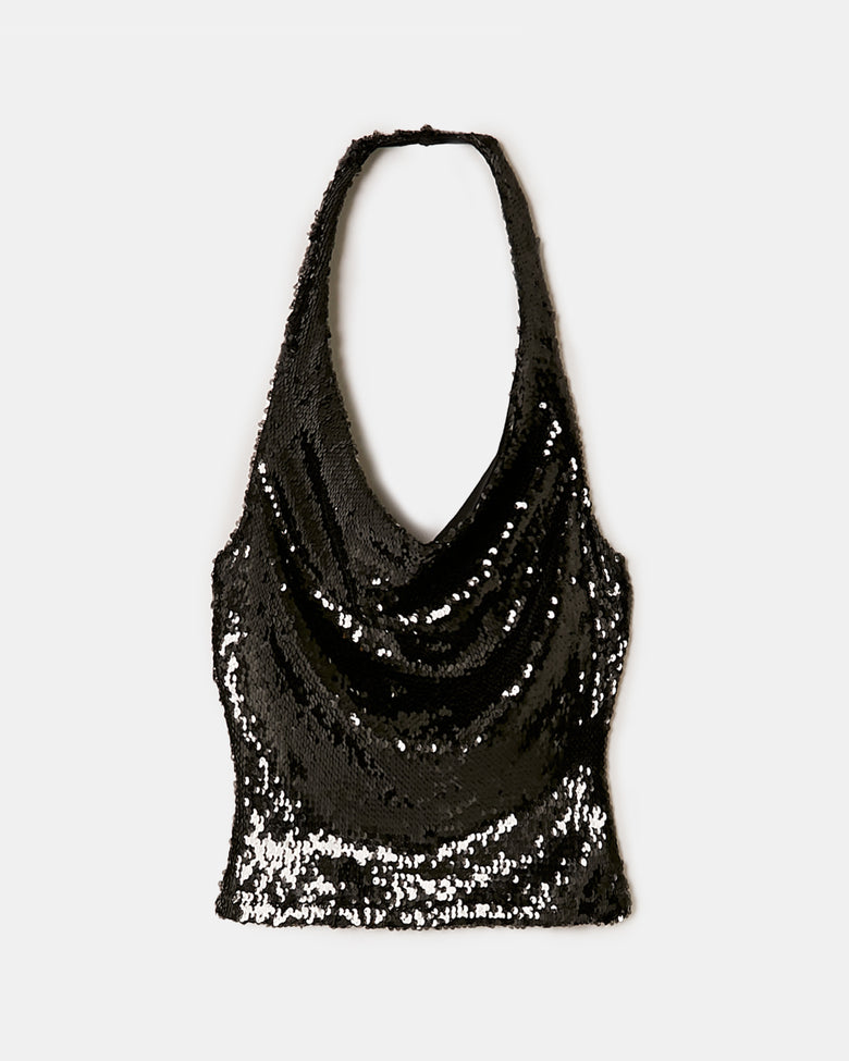 Burgundy Sequined Halter Top | Black