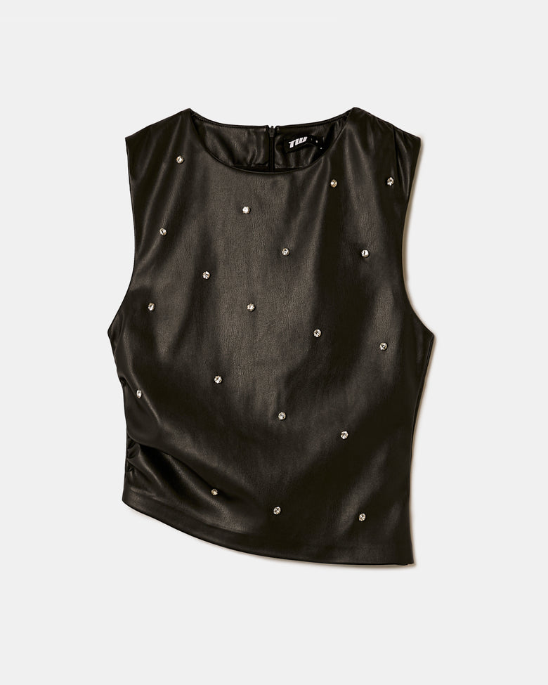 Faux Leather Top with Strass | Black