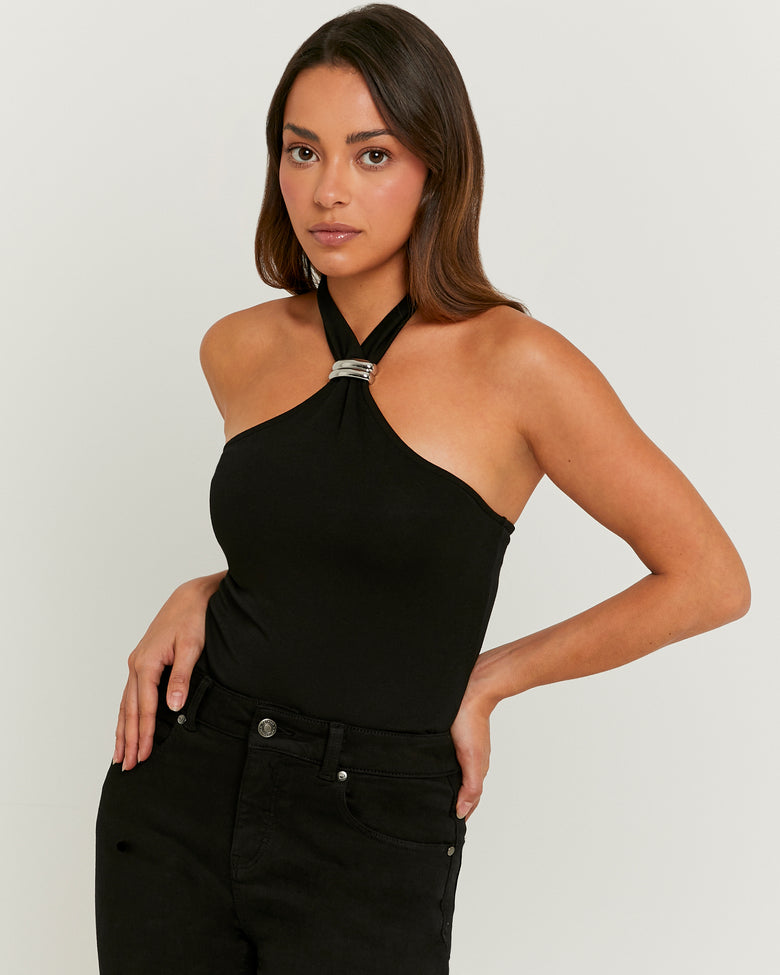Halter Top with Metallic Detail | Black