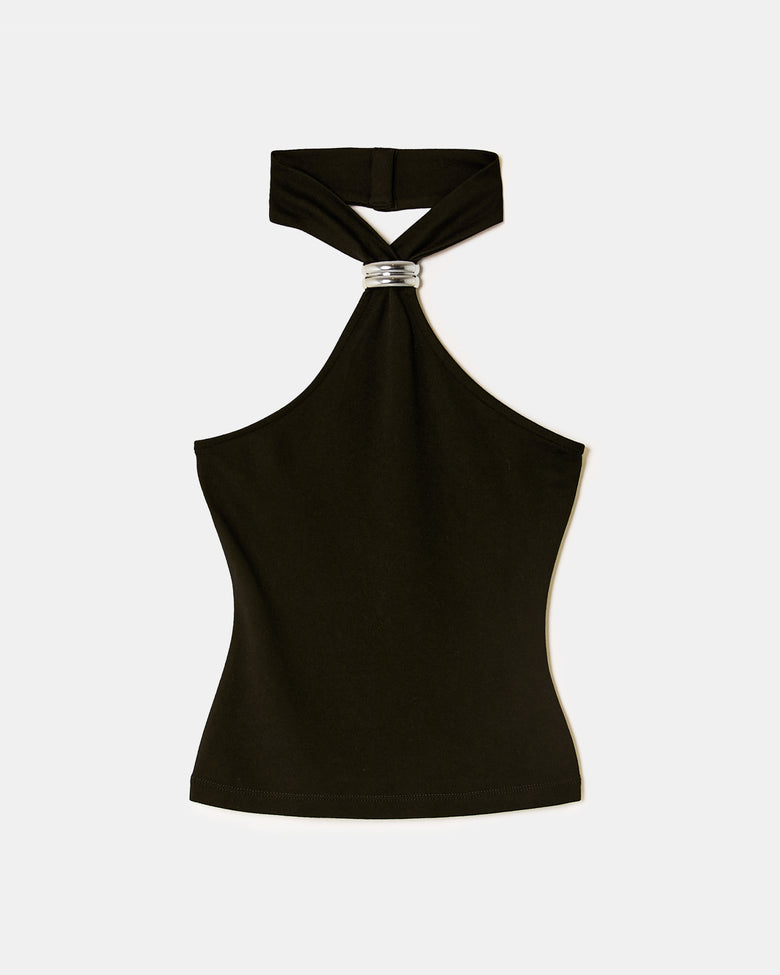 Halter Top with Metallic Detail | Black