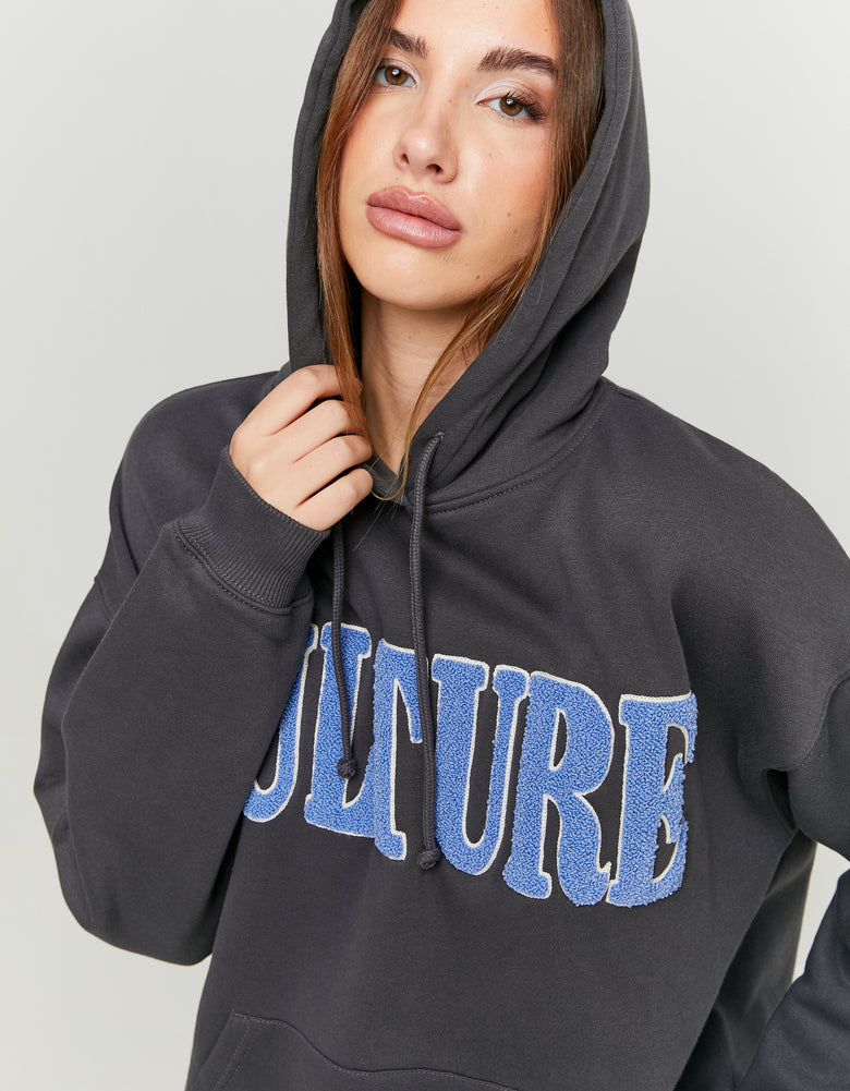 Oversize Hoodie with Embroidery Patch | Grey