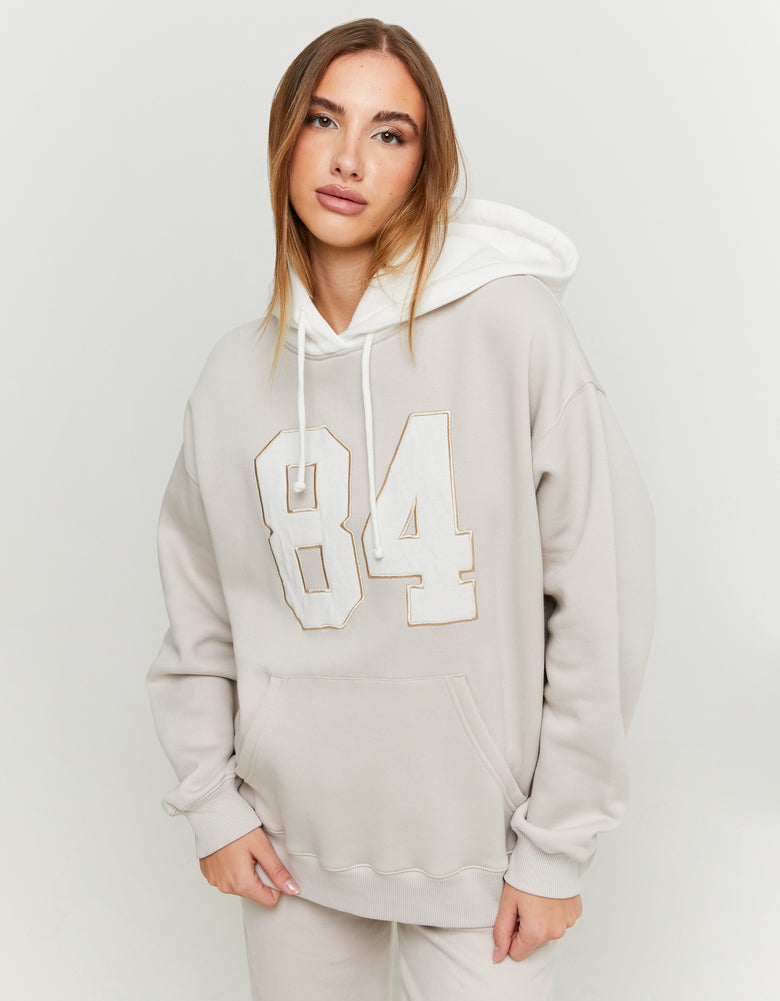 Oversize Hoodie with Embroidery Patch | Off White - Beige
