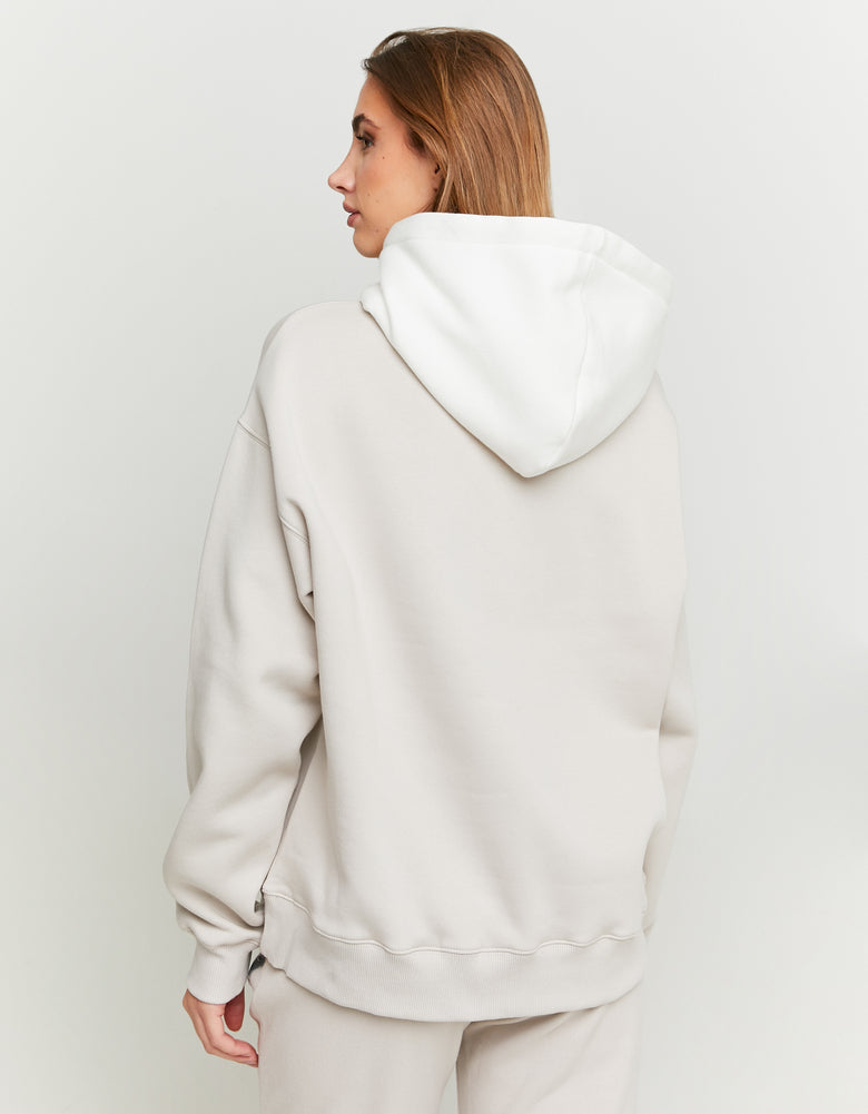 Oversize Hoodie with Embroidery Patch | Off White - Beige