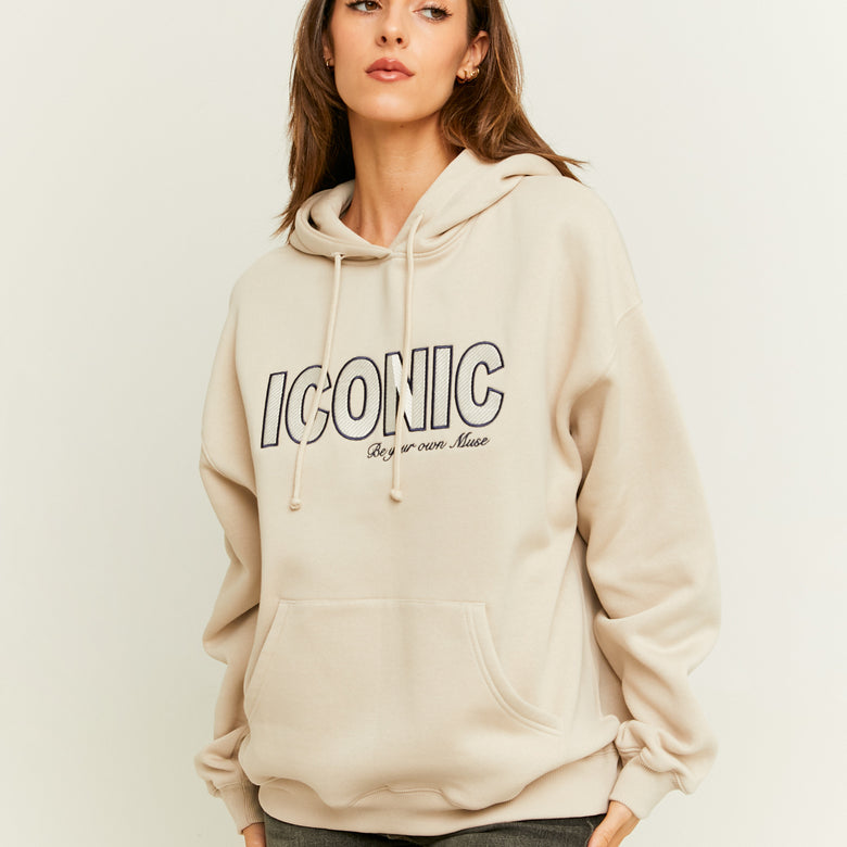 Oversized Sweatshirt with Front Print | Beige