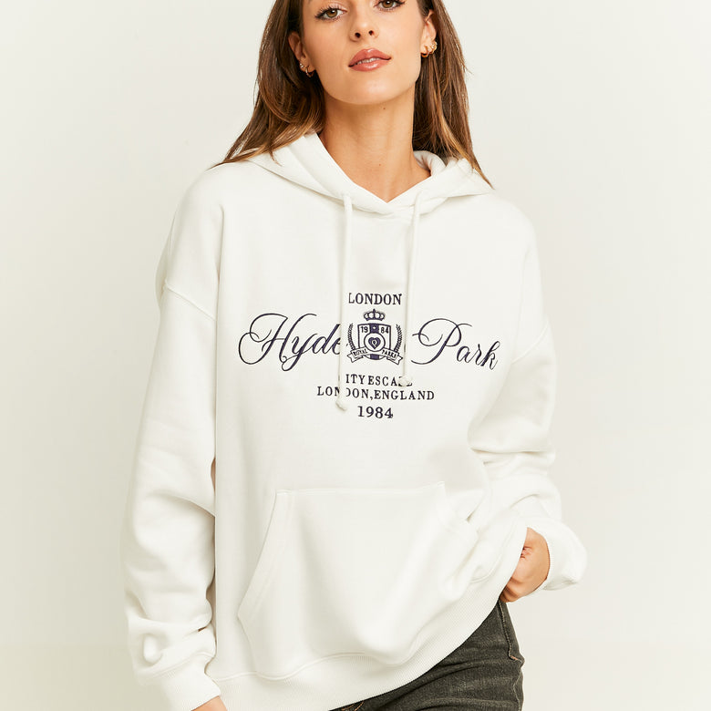 Oversized Sweatshirt with Front Print | Off White