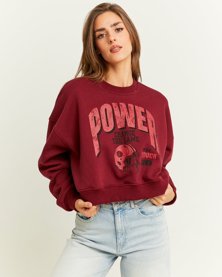 Cropped Oversize Sweatshirt with Print | Red