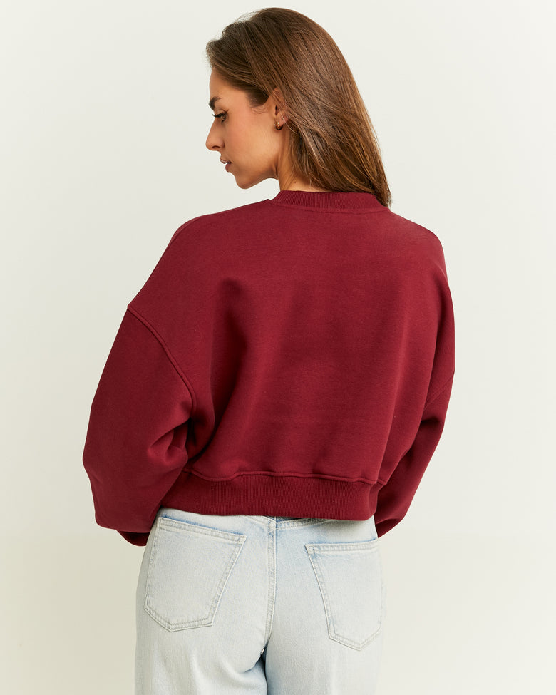 Cropped Oversize Sweatshirt with Print | Red