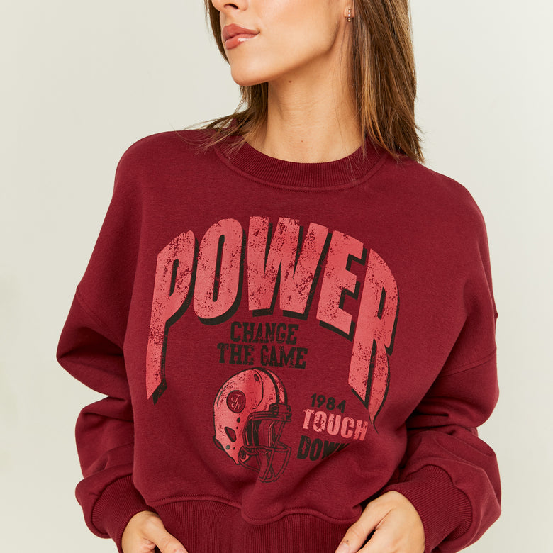 Cropped Oversize Sweatshirt with Print | Red