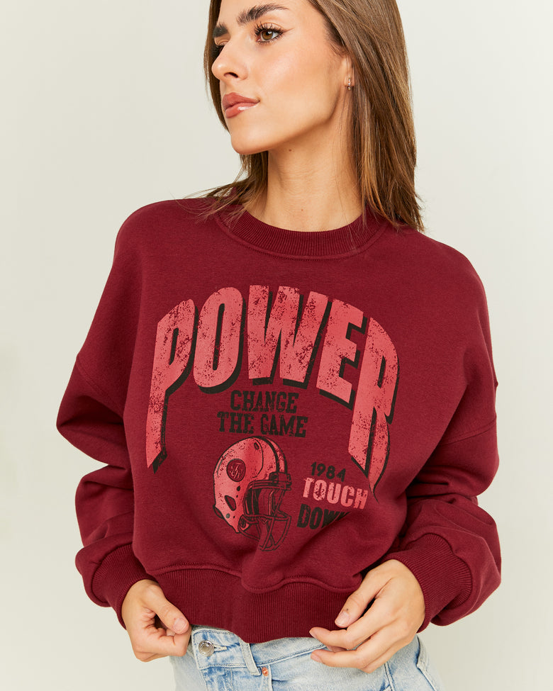 Cropped Oversize Sweatshirt with Print | Red