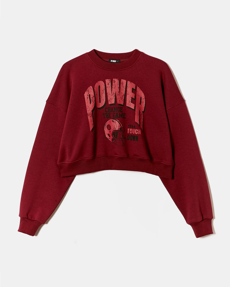 Cropped Oversize Sweatshirt with Print | Red