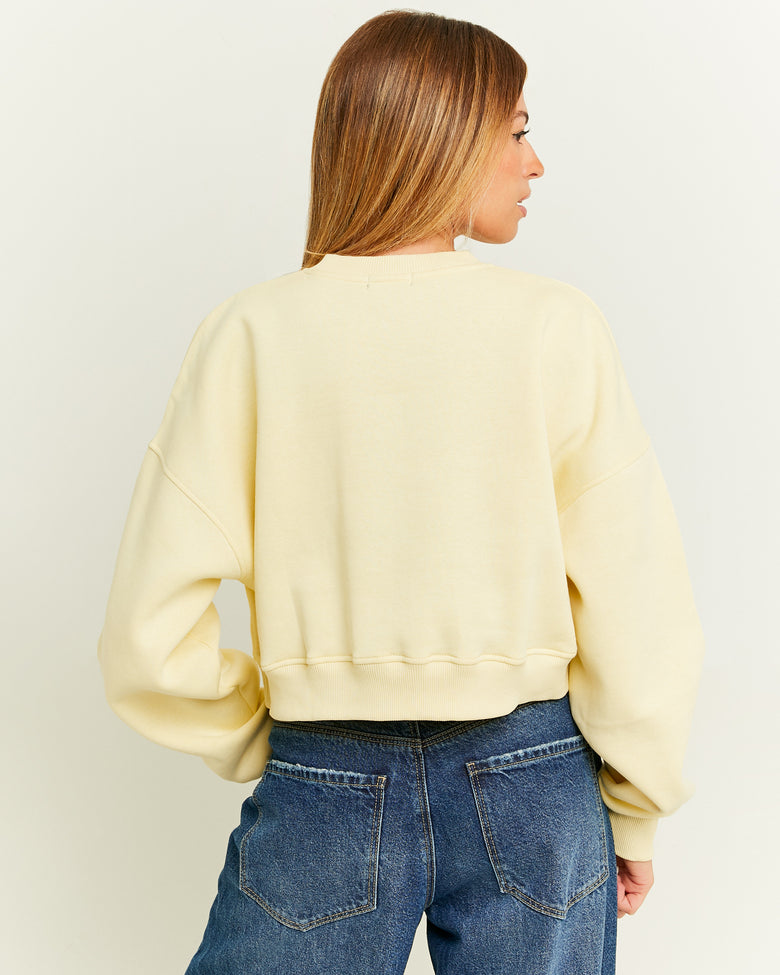 Cropped Oversize Sweatshirt with Print | Yellow