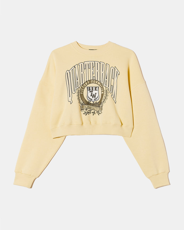 Cropped Oversize Sweatshirt with Print | Yellow