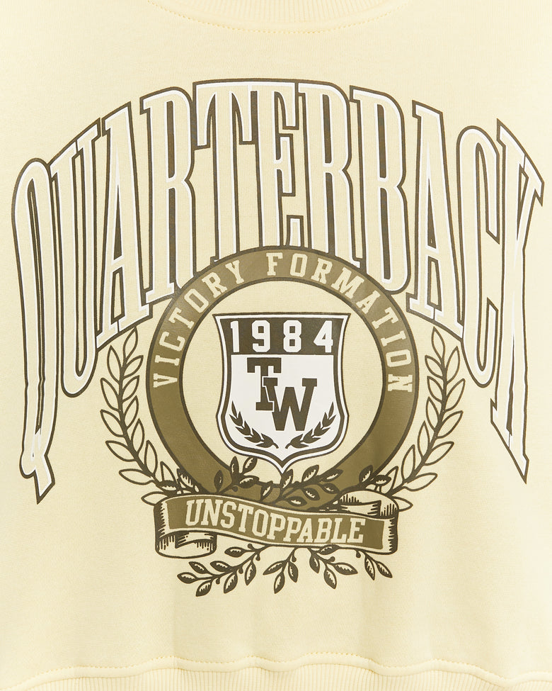 Cropped Oversize Sweatshirt with Print | Yellow