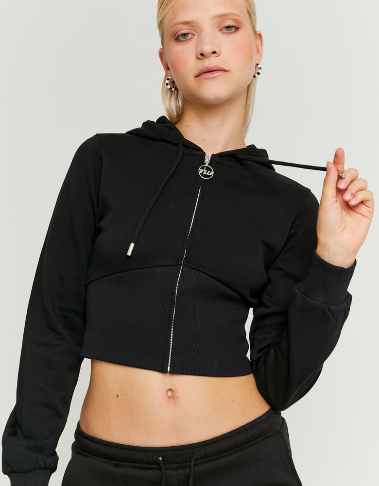 Cropped Zip Up Hoodie | Black