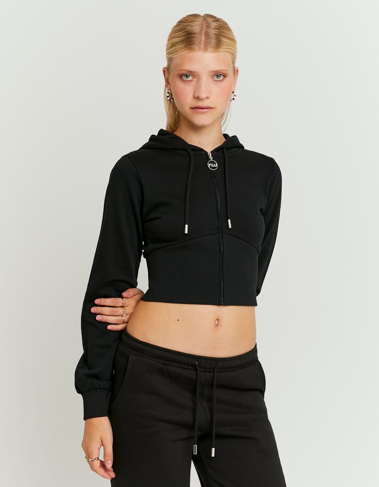 Cropped Zip Up Hoodie | Black
