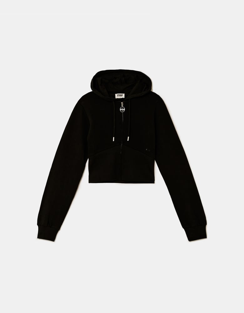 Cropped Zip Up Hoodie | Black
