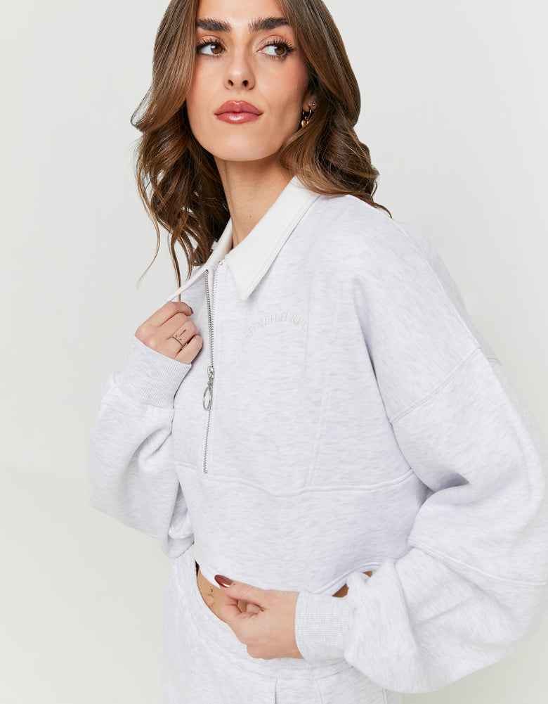 Sweatshirt with Polo Neck | Light Grey