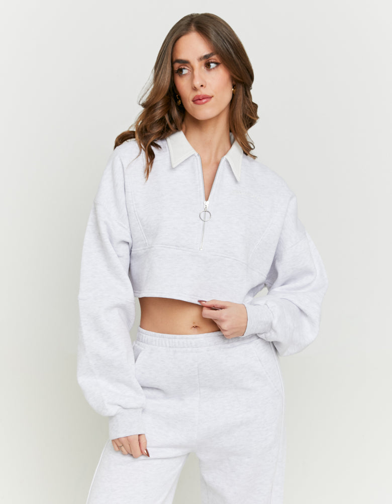 Sweatshirt with Polo Neck | Light Grey