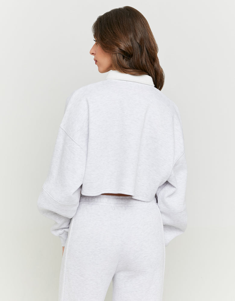 Sweatshirt with Polo Neck | Light Grey