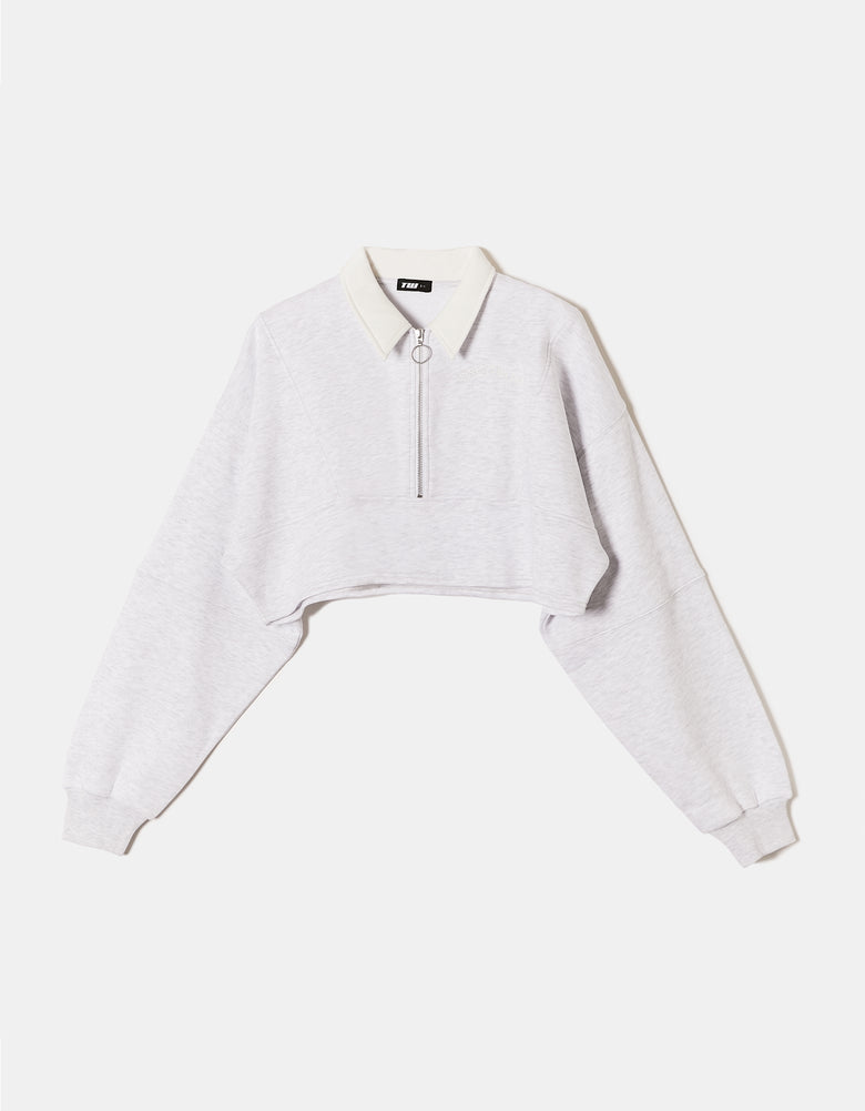 Sweatshirt with Polo Neck | Light Grey
