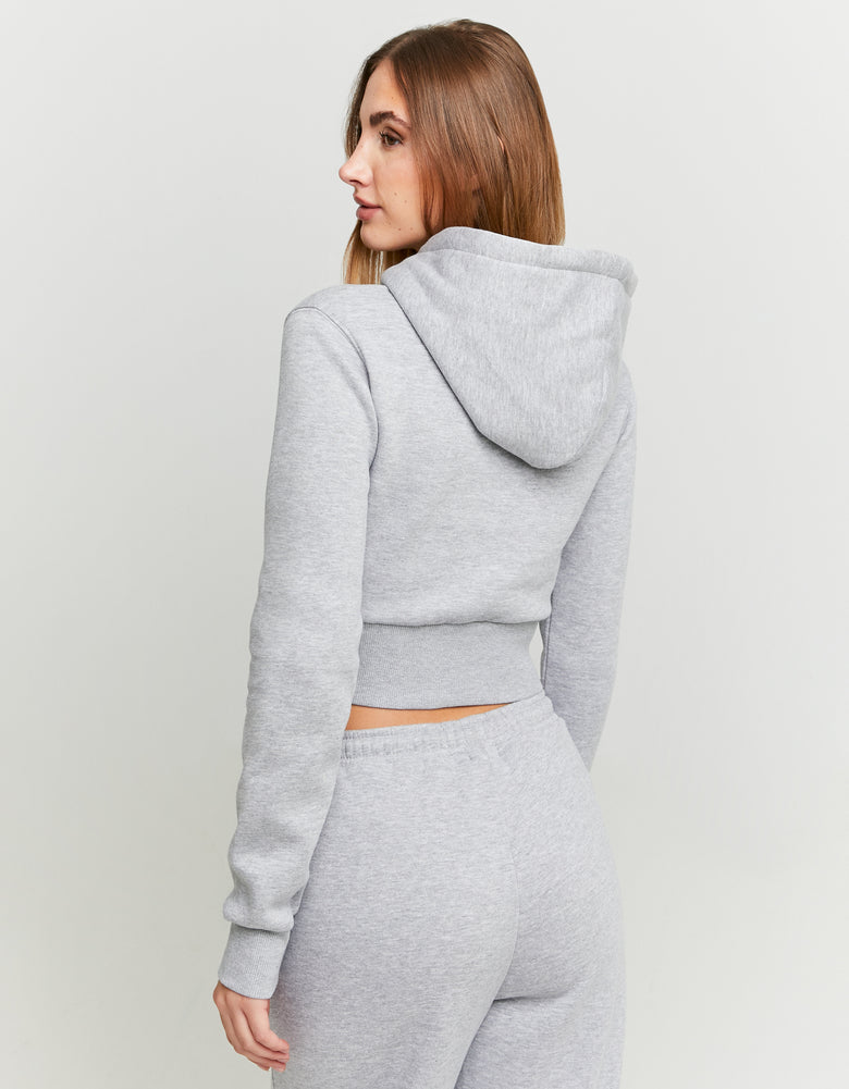 Cropped Printed Hoodie | Grey
