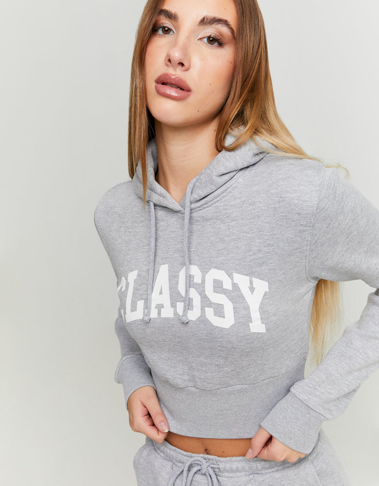 Cropped Printed Hoodie | Grey