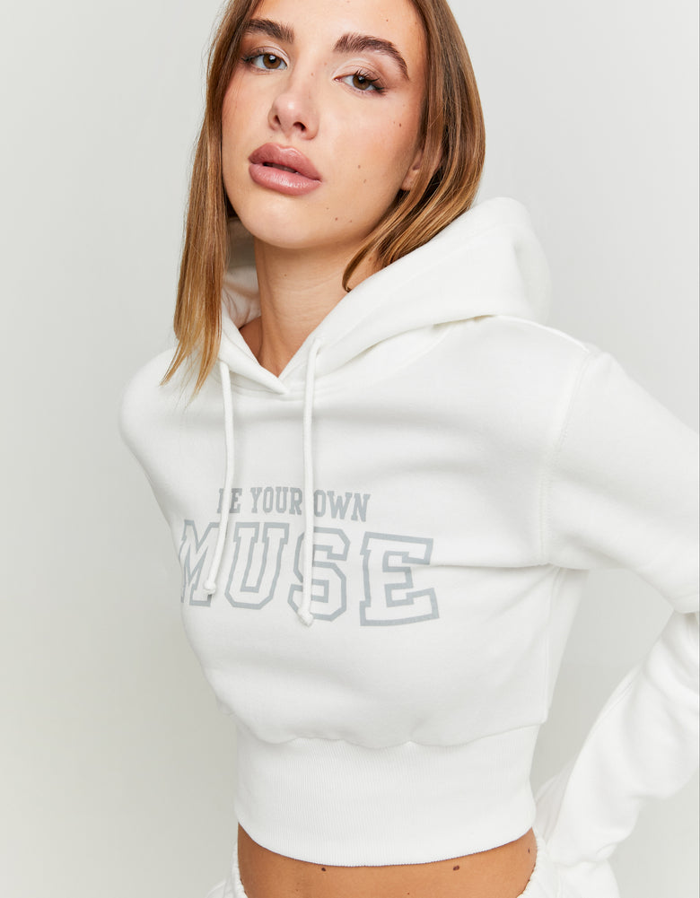 Cropped Printed Hoodie | Off White