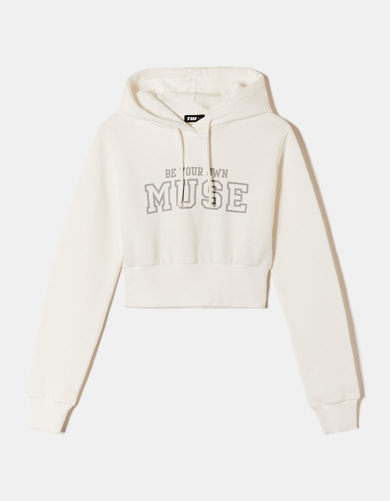Cropped Printed Hoodie | Off White