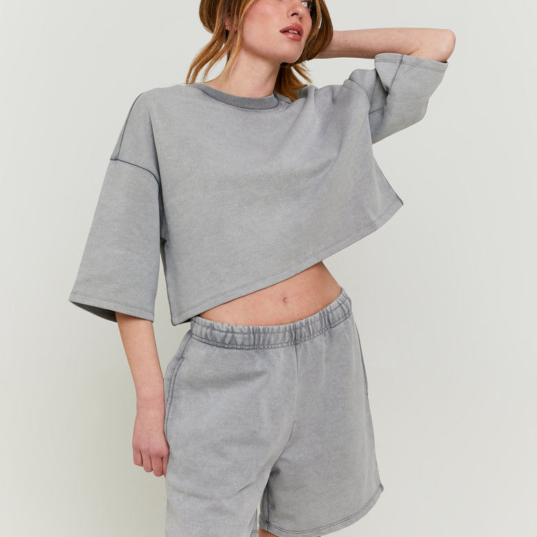 Cropped Sweatshirt | Grey Washed