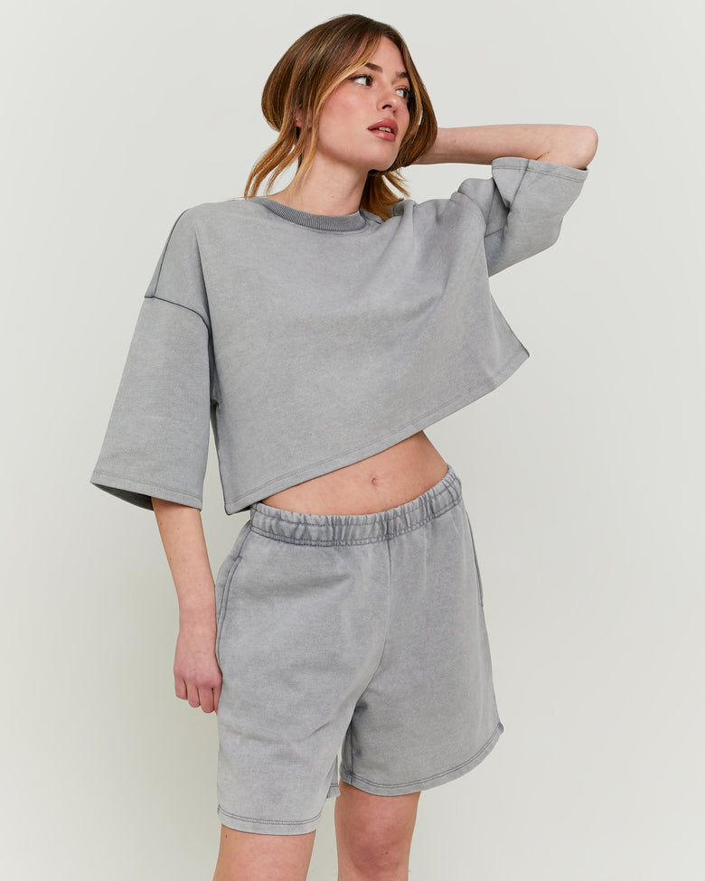 Cropped Sweatshirt | Grey Washed