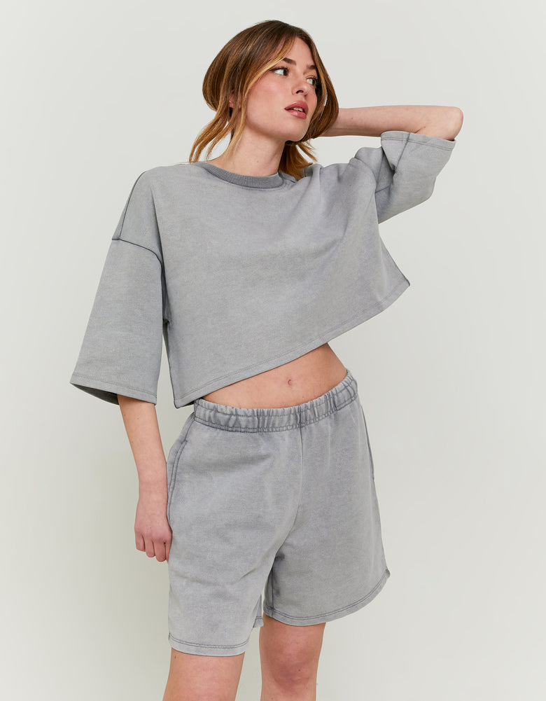 Cropped Sweatshirt | Grey Washed
