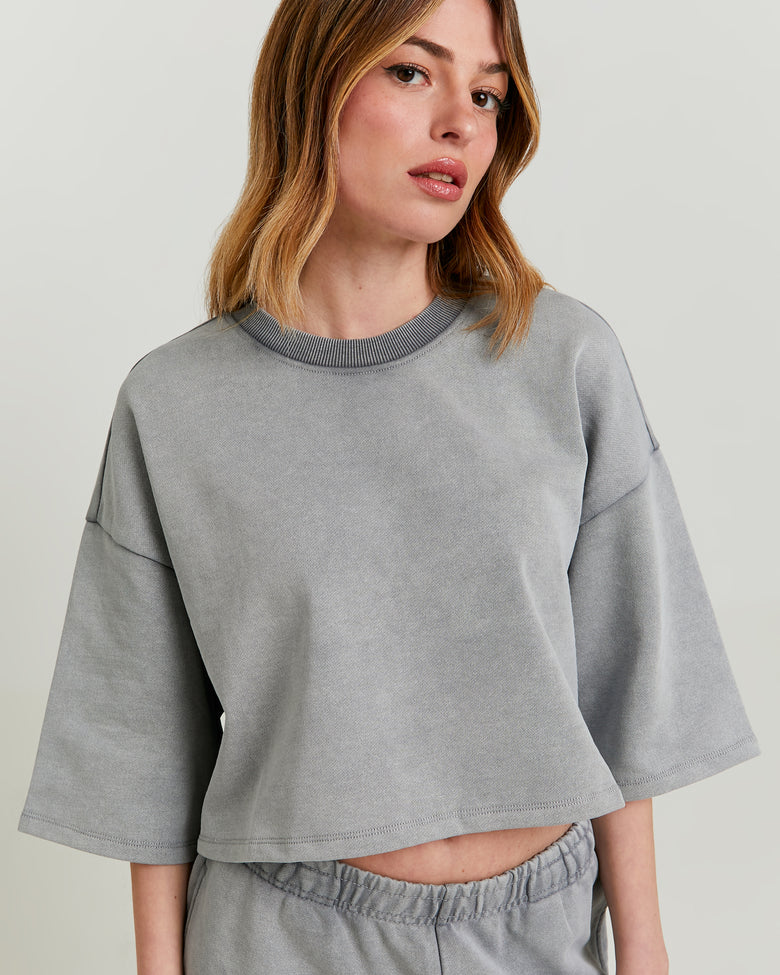Cropped Sweatshirt | Grey Washed