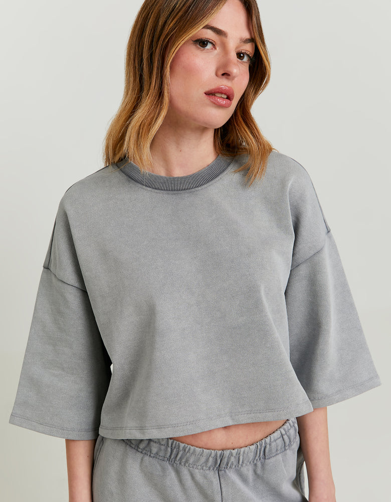 Cropped Sweatshirt | Grey Washed