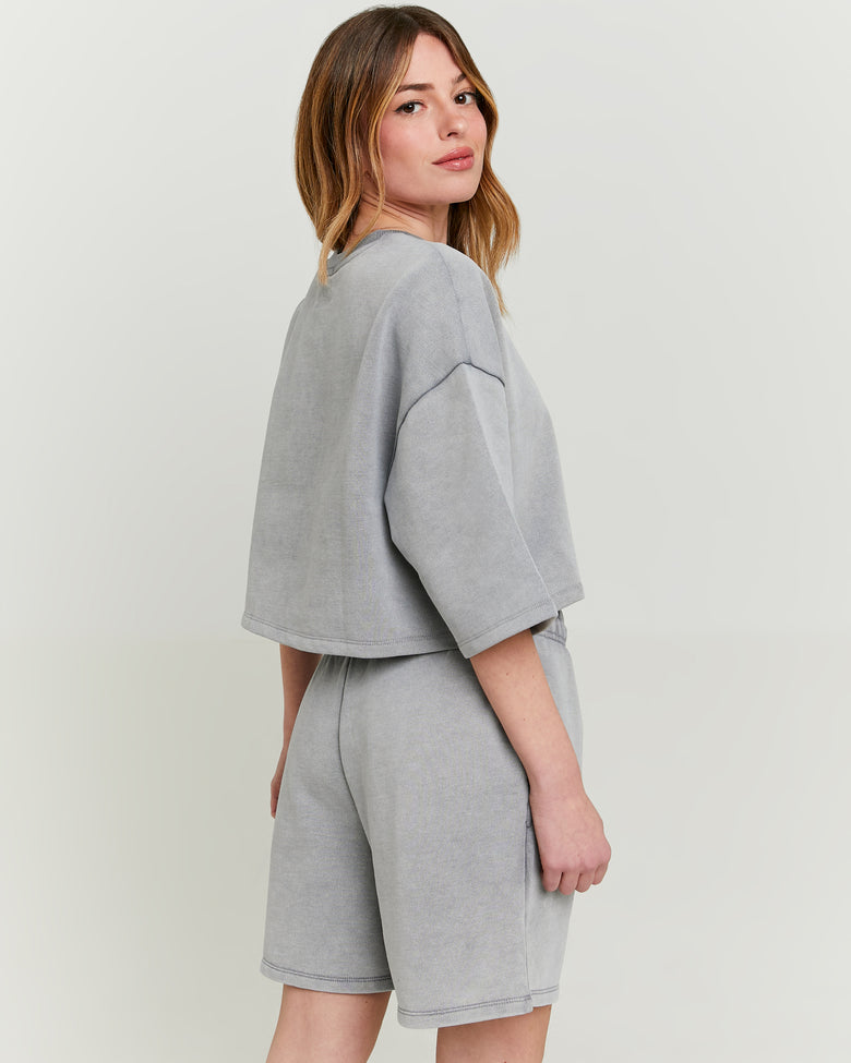 Cropped Sweatshirt | Grey Washed