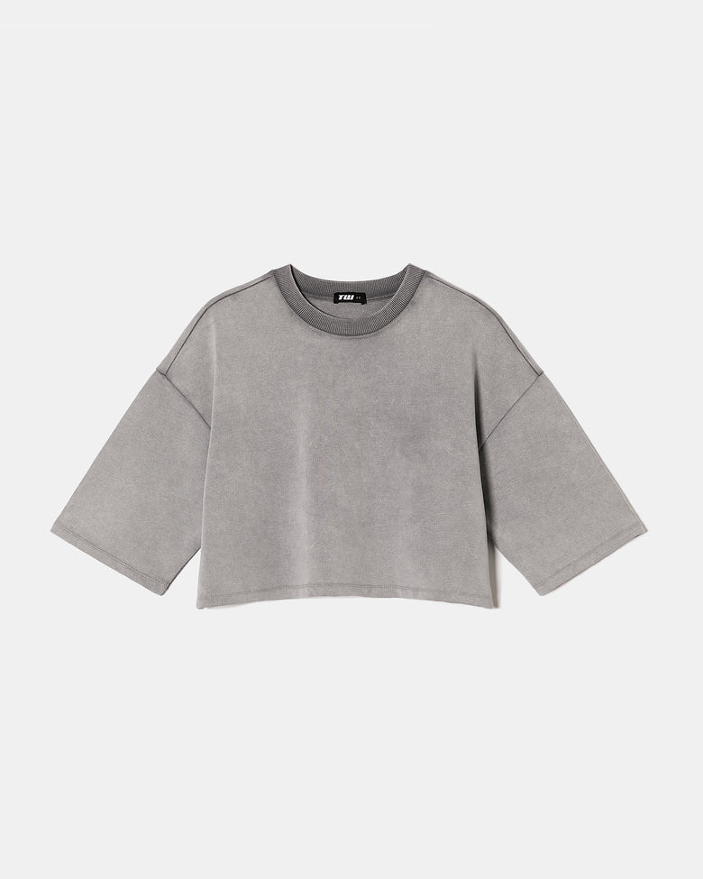 Cropped Sweatshirt | Grey Washed