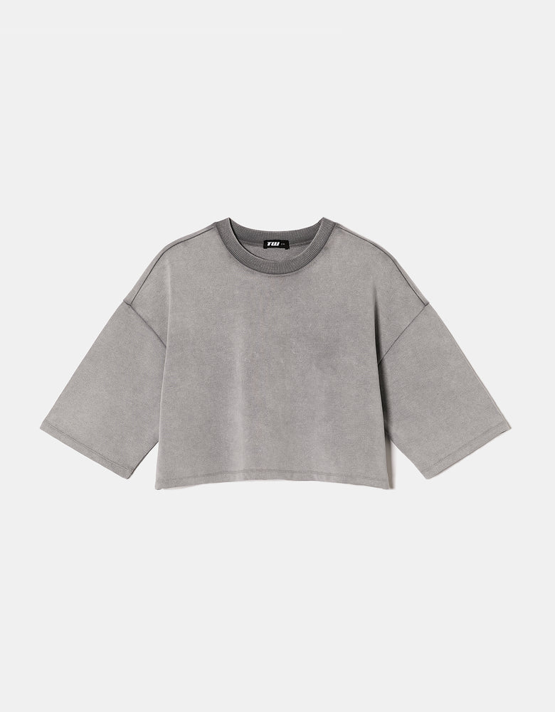 Cropped Sweatshirt | Grey Washed