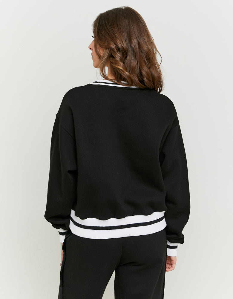 Printed Sweatshirt with White Stripes | Black