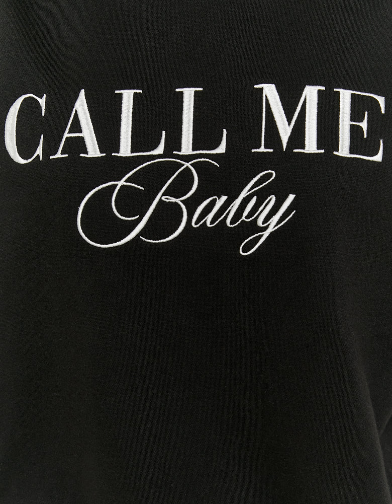 Printed Sweatshirt with White Stripes | Black