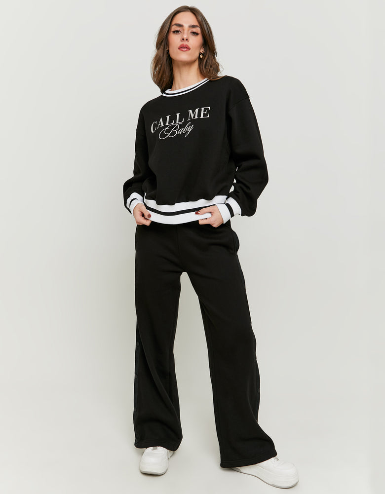 Printed Sweatshirt with White Stripes | Black