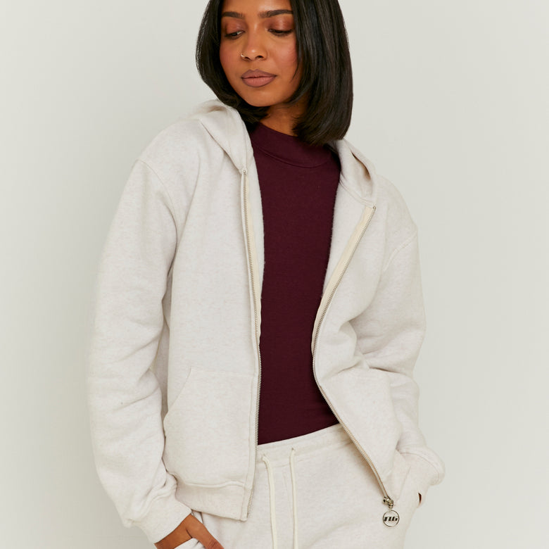 Zip Up Hoodie | Beige Chine