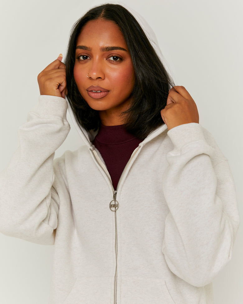 Zip Up Hoodie | Beige Chine