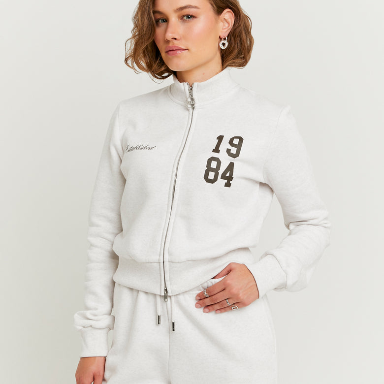 Printed Zip Up Sweatshirt | Beige