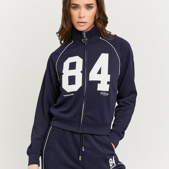 Embroidered Zip-Up Sweatshirt | Navy